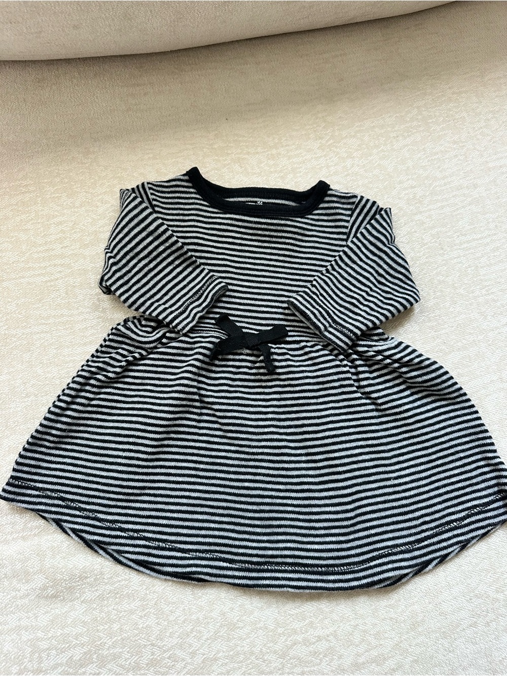 Baby Girl Black and Gray Striped Long-Sleeve Dress